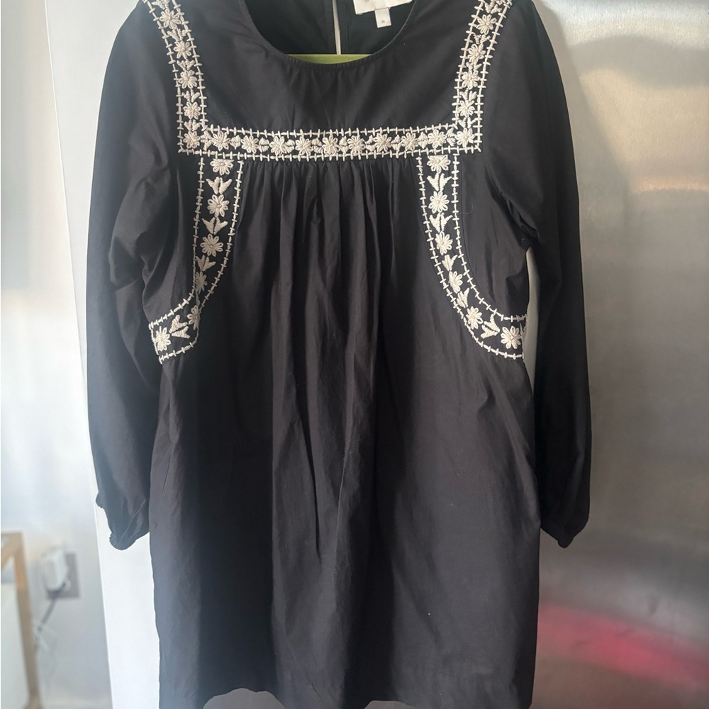 Black Dress with White Embroidery